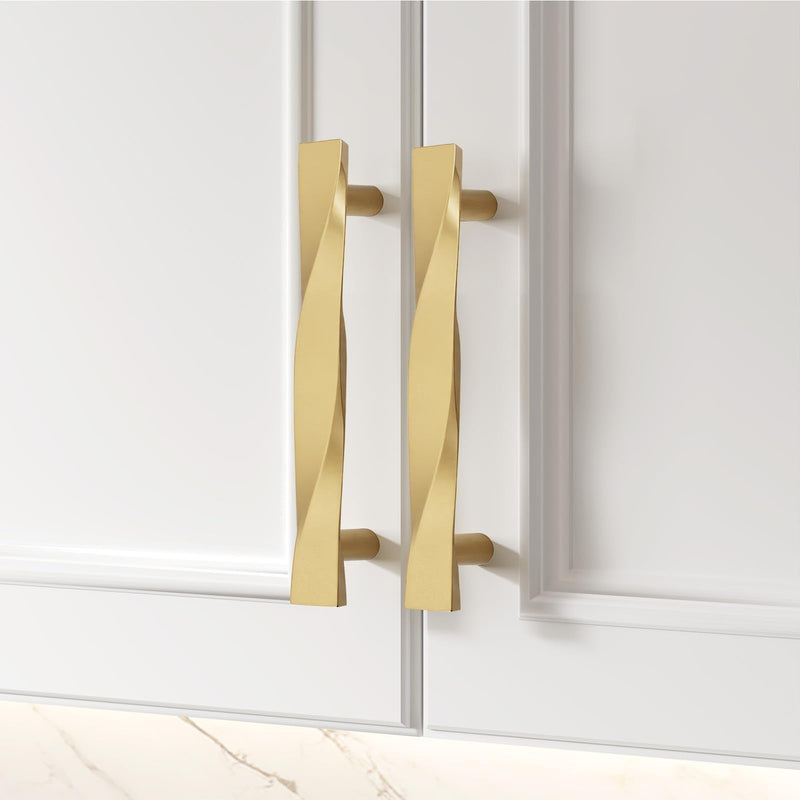 Goldenwarm 5 Pack Gold Cabinet Handles Gold Drawer Pulls Kitchen Drawer Pulls Solid Zinc Alloy Cabinet Handles Kitchen Door Hardware for Bedroom Cupboard Dresser, 3Inch Hole Center 3'' Hole Center Brushed Gold