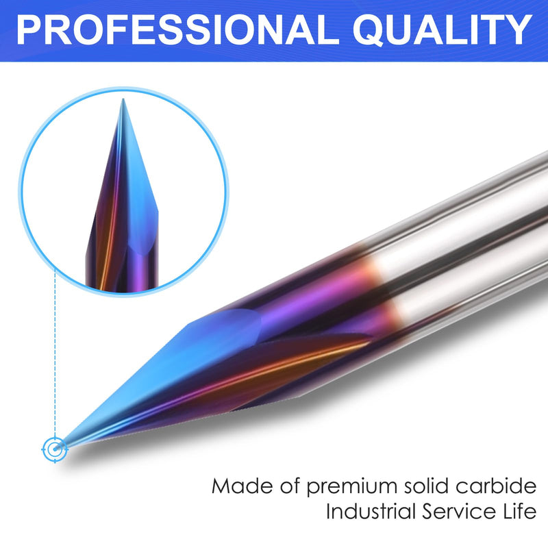 HQMaster 5PCS CNC Wood Carving Router Bits Set, 1/4'' Shank, 15° Detail Carving Liner+ 20° Profile bit+30°+60°+ 90° V Groove Router Bit Set