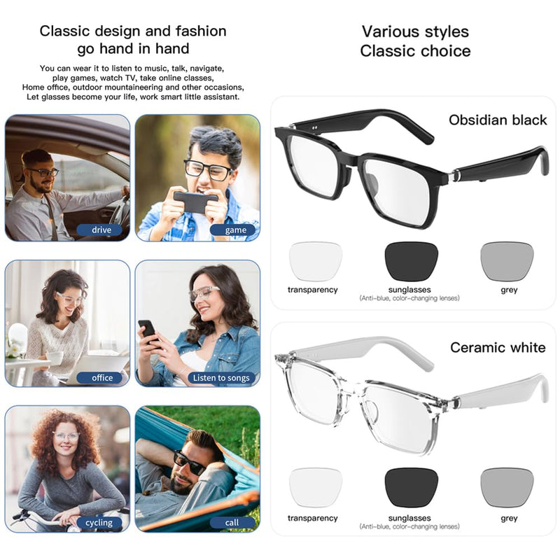 Smart Glasses Anti-Blue Light With Bluetooth Connection For Camera,Gaming (Men/Women) Obsidian Black