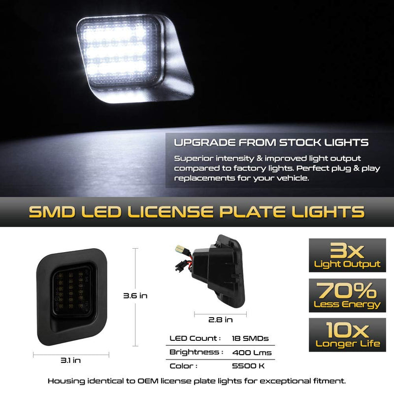 VIPMOTOZ Full LED Smoke Lens License Plate Light For 2003-2018 Compatible with Dodge RAM 1500 2500 3500 Pickup Truck, 6000K Diamond White, 2-Pieces Tag Lamp Assembly Replacement