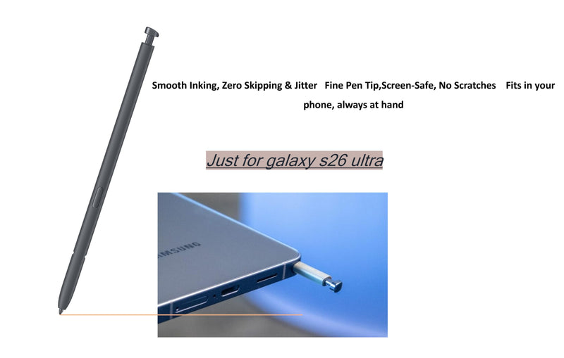 S Pen S26 Ultra Replacement for Samsung Galaxy S26 Ultra,Black | EMR passive no battery, 4096-level pressure, 0.7mm nib, 5 spare tips, seats in phone pen slot Black