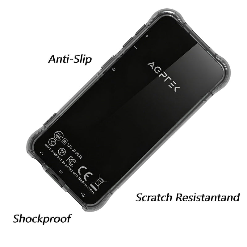 for AGPTEK 64GB M3 2.4 inch MP3 Player Case Clear Black | Protect Against Drop, Lightweight Flexible but Durable, Anti-Slip Shockproof Protective Cover