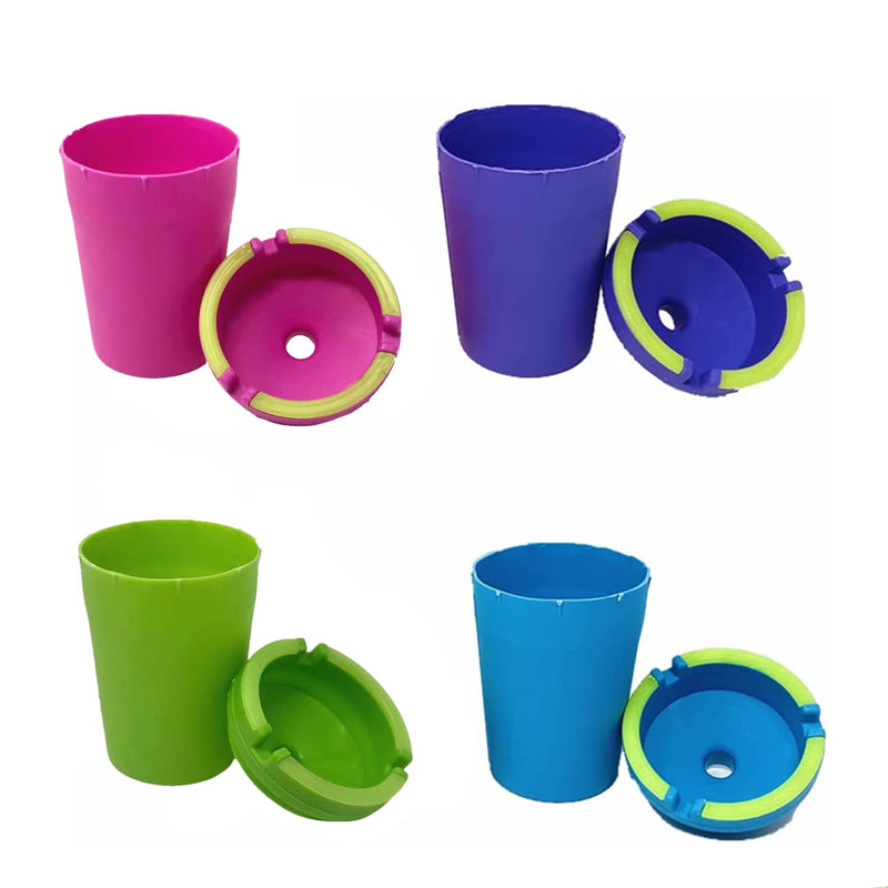 4 Pack Glow in the Dark Butt Bucket Ashtray Cigarette Cup Car Ash Holder Portable Truck Home Office (Pink/Blue/Purple/Green)