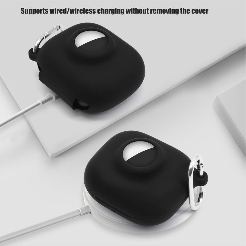 Compatible for Beats Powerbeats Pro 2 Air Tag Case,2 in 1 Silicone Protective Skin Sleeve with Airtag Holder,Find Your Headphone Cover with Carabiner,Black Black