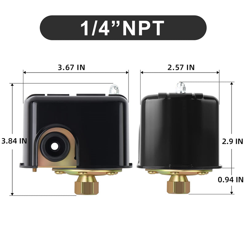 MEANLIN MEASURE MPS2040 Water Well Pressure Control and Port Air Compressor Pressure Switch, 20-40 PSI Pressure Setting, 1/4" Female NPT,Adjustable Differential, Tank Water Pump Control Valve Black 20/40Psi Pressure Switch
