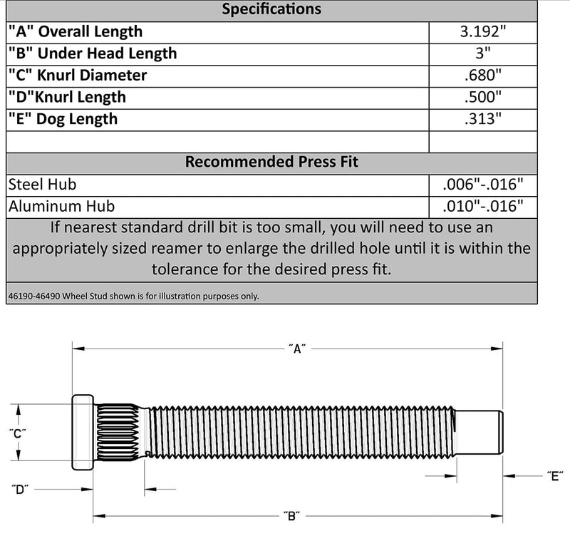 Moroso 46190 1/2" x 3" Wheel Stud