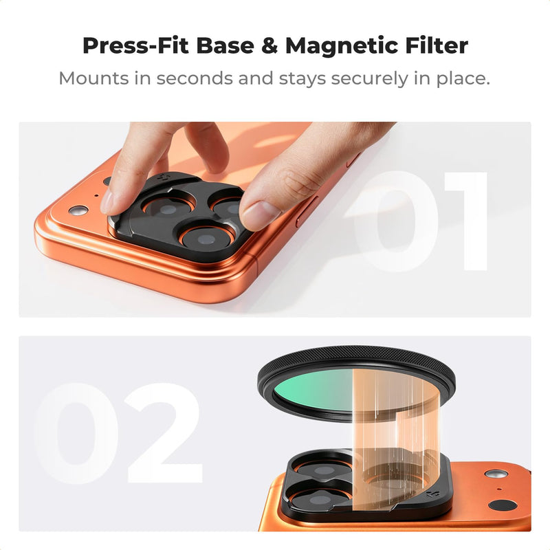 K&F CONCEPT Magnetic CPL Filter Set Compatible with iPhone 17 Pro & Pro Max | 49mm Phone Lens Filter Kit with Direct-Fit Camera Base, Case Compatible Circular Polariser for iPhone, FA302