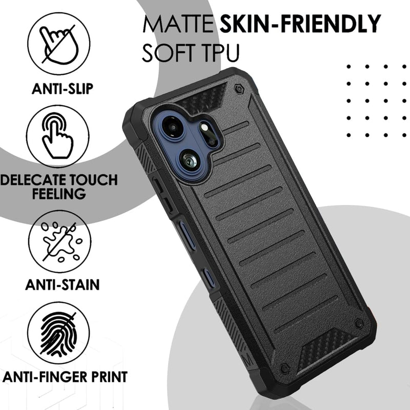 HRWireless Compatible for TCL NXTPAPER 70 Pro Shock-Resistant Design Hybrid Phone Case, Textured Grip, and Raised Edges + Tempered Glass Screen Protector Black