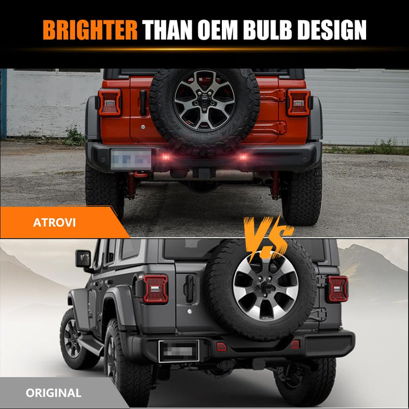 LED Rear Bumper Reflector Light for Je-ep 2018-up Wrangler JL Sahara Rubicon MOAB Trims ONLY, Smoked Lens 40-SMD Red LED Tail Brake Rear Fog Lamps Reflector Light Kit, 2 PCS