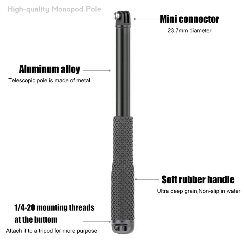 SOONSUN 45'' Aluminum Waterproof Extension Monopod Pole Selfie Stick for GoPro Hero 12 11 10 9 8 7 6 5 4, Max, Mini, Fusion, Session, Insta360 X2 X3, GO3, Osmo Action 3 4, AKASO camera