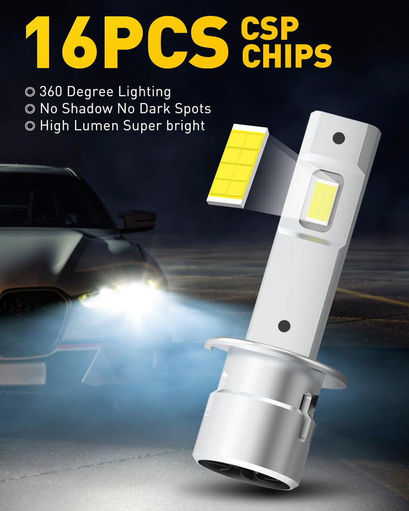 AUXITO H1 LED Bulbs, 900% Ultra-Bright, 6000K White, Easy Plug-N-Play Installation, IP68 Waterproof, Pack of 2