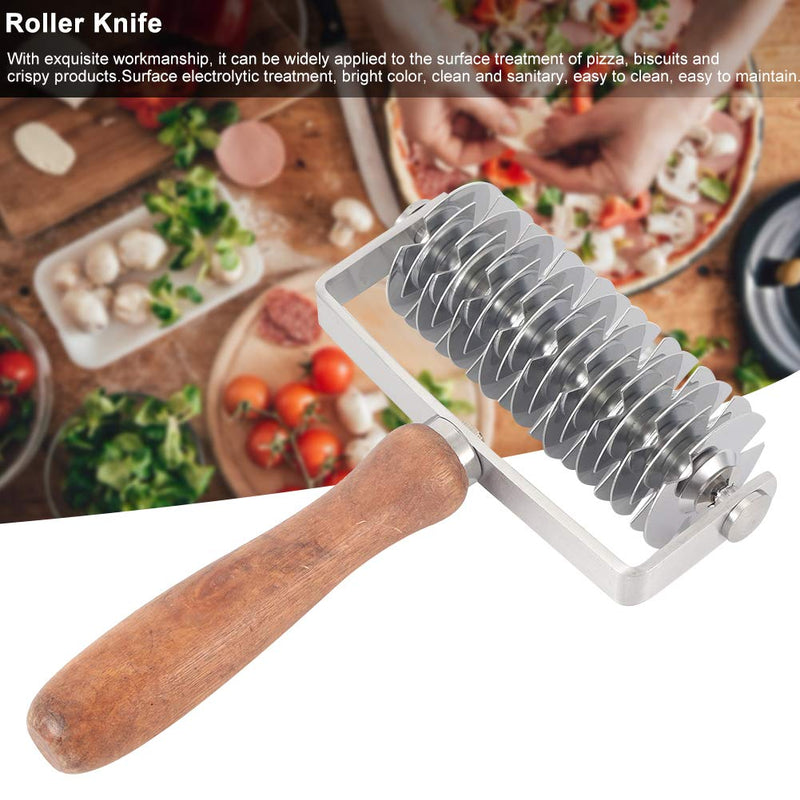 Shipenophy Pastry Lattice Roller Cutter, Stainless Steel Roller Knife Lattice Pie Crust Cutter with Wood Handle, Dough Lattice Roller Cutter Kitchen Cooking Baking Tools for Dought Cookie Pie Pizza