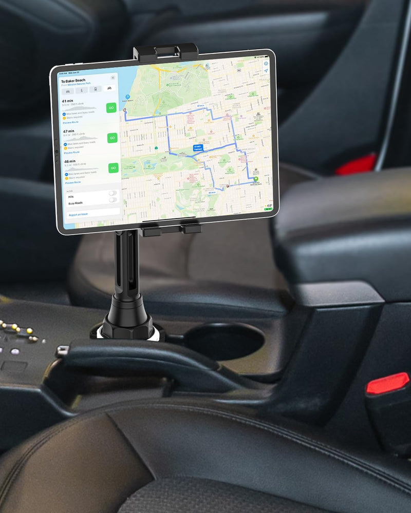 woleyi Cup Holder Tablet Mount, Car/Truck Cupholder Tablet Holder Stand Car Mount with Adjustable Arm, Compatible with iPad Pro, Air, Mini, Galaxy Tab, Z Fold, Fire HD, iPhone and More 4.7-13" Devices