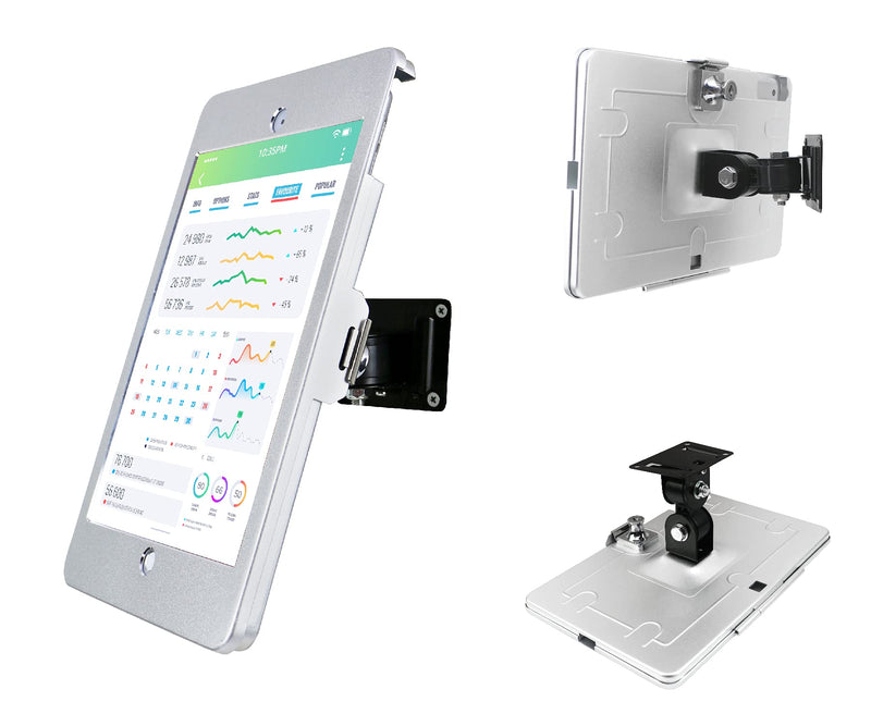 On Wall Mount Metal Bracket for iPad 10.2-Inch (9th,8th,7th Gen.),with Anti Theft Security Lock, Rotate Design,Multi Angle, Horizontal and Vertical Screen Swivel,(Silver) Silver