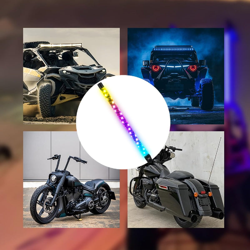 S7 2-pcs Whip Lights, LED Whip Light with App & Remote Control, Spiral RGB Chasing Lighted Antenna Whips,Whip Light for UTV ATV RZR SXS Can-Am Dune Buggy Offroad Truck (1ft) 1ft