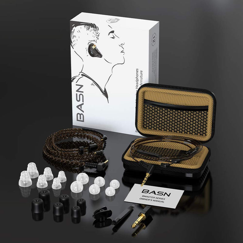 BASN Triple Driver in Ear Monitors Bmaster in-Ear Headphones with Silver-Plated MMCX Cable Ideal Earphones for Musicians Sound Engineers and DJs (Dark Brown) Black