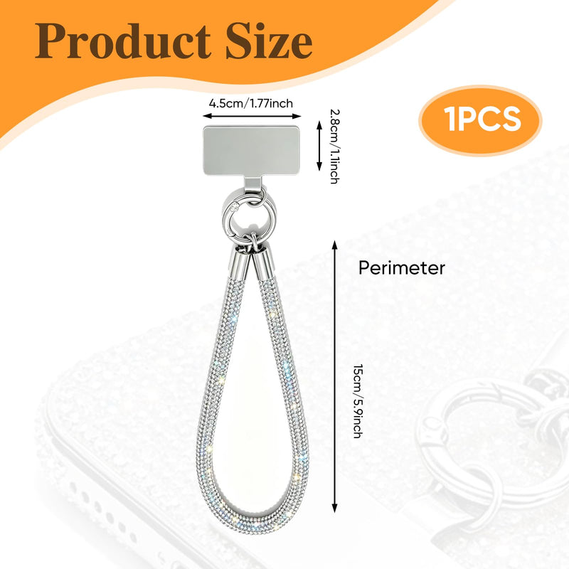 Diamond-Studded Cell Phone Strap Accessories Iridescent Silver