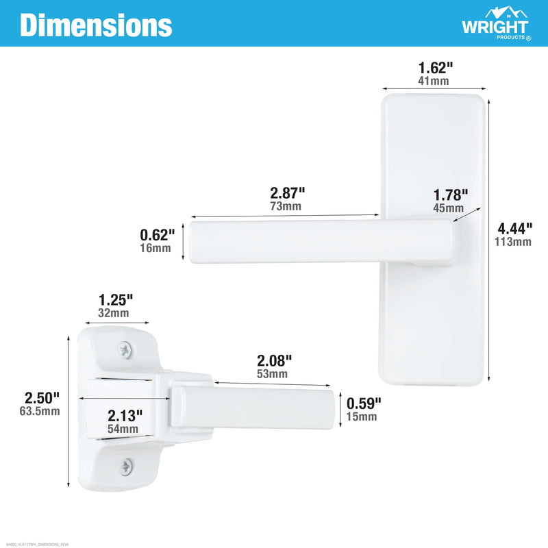Wright Products Contemporary Lever Latch with No Lock Out Feature, Surface Mount Storm Door Handle for Metal and Wood Doors, Easy Installation, Durable Replacement Latch, Matte Black (White) White