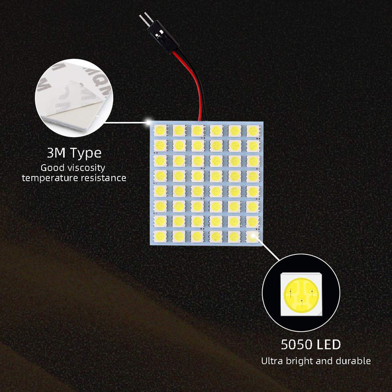 GLL Super White Energy-saving 5050 48-SMD LED Panel Dome Light Auto Car Interior Reading Plate Light Roof Ceiling Interior Wired Lamp+T10 BA9S Festoon Adapter-2pcs 2