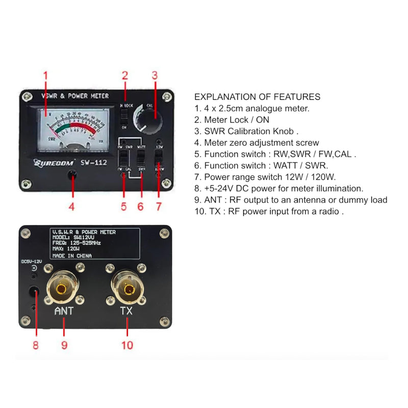 Mcbazel Surecom SW-112VU 125-525MHz 120W V.S.W.R. & Power Mete