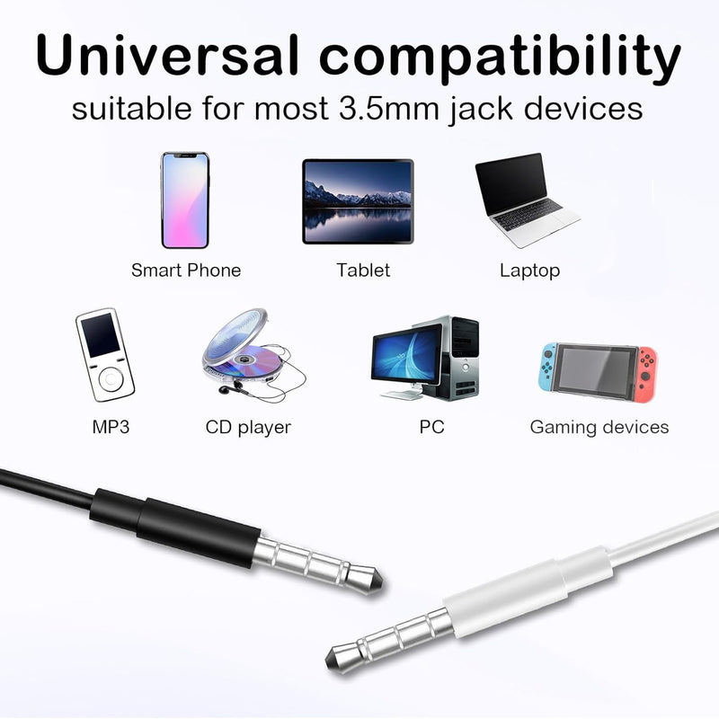 2-Pack Wired Earbuds, 3.5mm in-Ear Headphones Stereo Sound, Noise-Isolating Earphones for Music, Calls, Gaming & Video Chat, Compatible with Computer and Tablet, Black & White