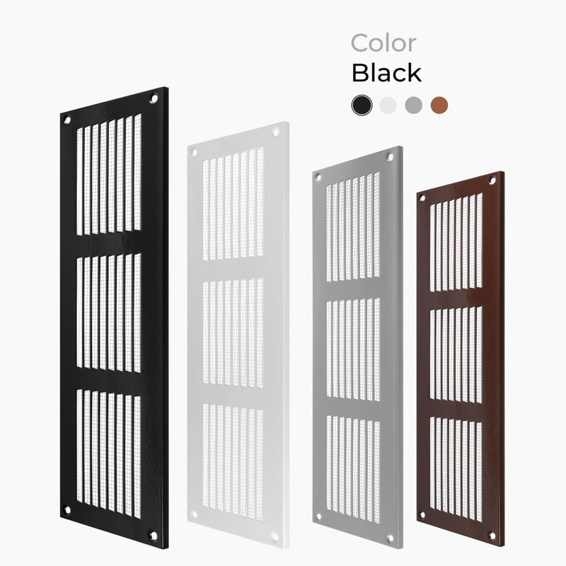 HVAC OV 12" x 4" Inch (External Dimensions) - Scratch Resistant Black Metal Air Cover Grille Cover - Wall, Ceiling Register and Exterior Wall Vent Cover with Guard/Mesh Screen - Soffit Vent 12'' x 4''