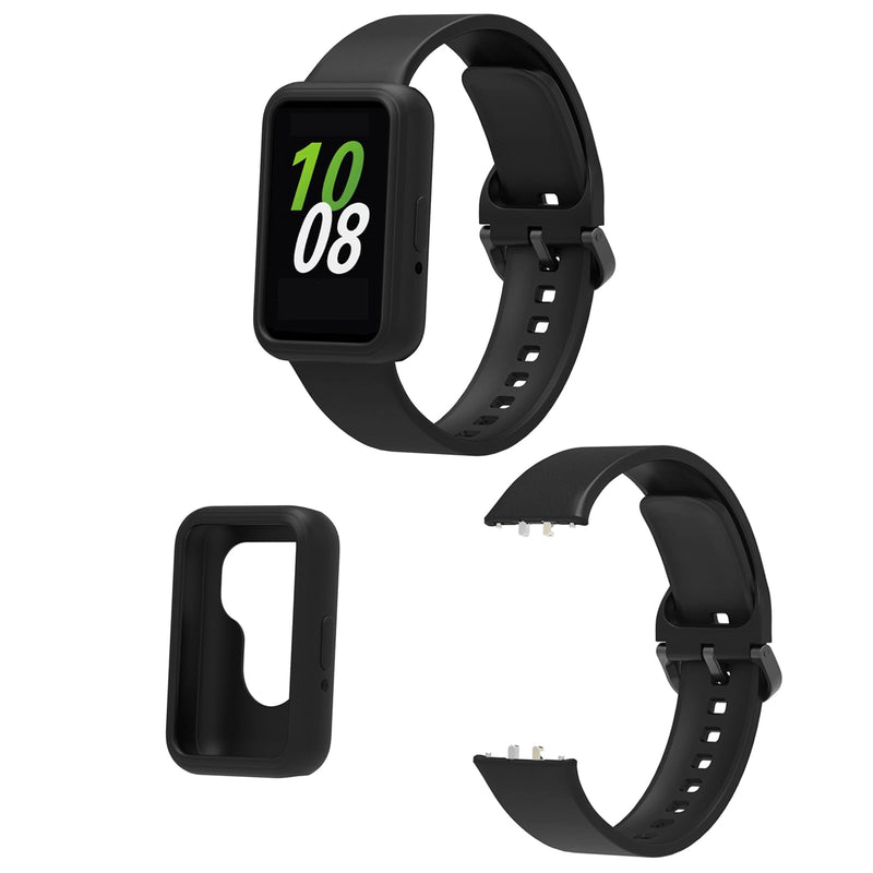 Compatible with Samsung Galaxy FIT3 Protective Case with Band, Sport Silicone Rugged Bumper Case for Samsung Galaxy FIT 3 Smartwatch for Women Men (Black) black