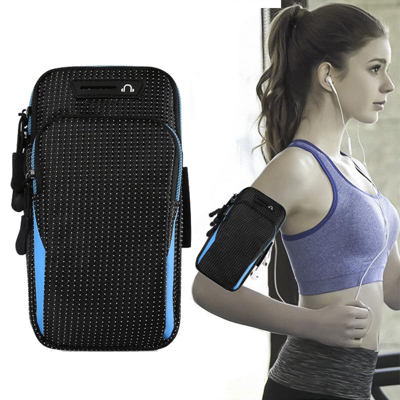 Sports Armband Phone Holder Sweatproof Large Capacity Arm Band for Jogging Running Walking Smart Phone Holder Armband (Blue)