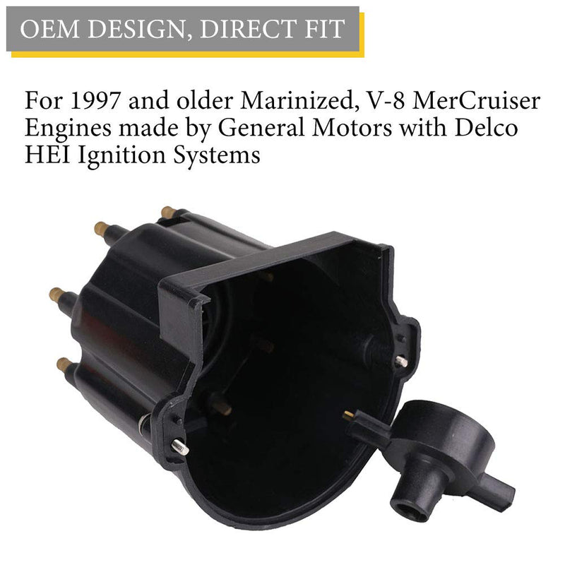 Distributor Cap and Ignition Rotor Kit for Marinized 5.0L, 5.7L, 350 V-8 MerCruiser Engines Made by General Motors with Delco HEI Ignition - Replaces 808483Q1, 18-5281