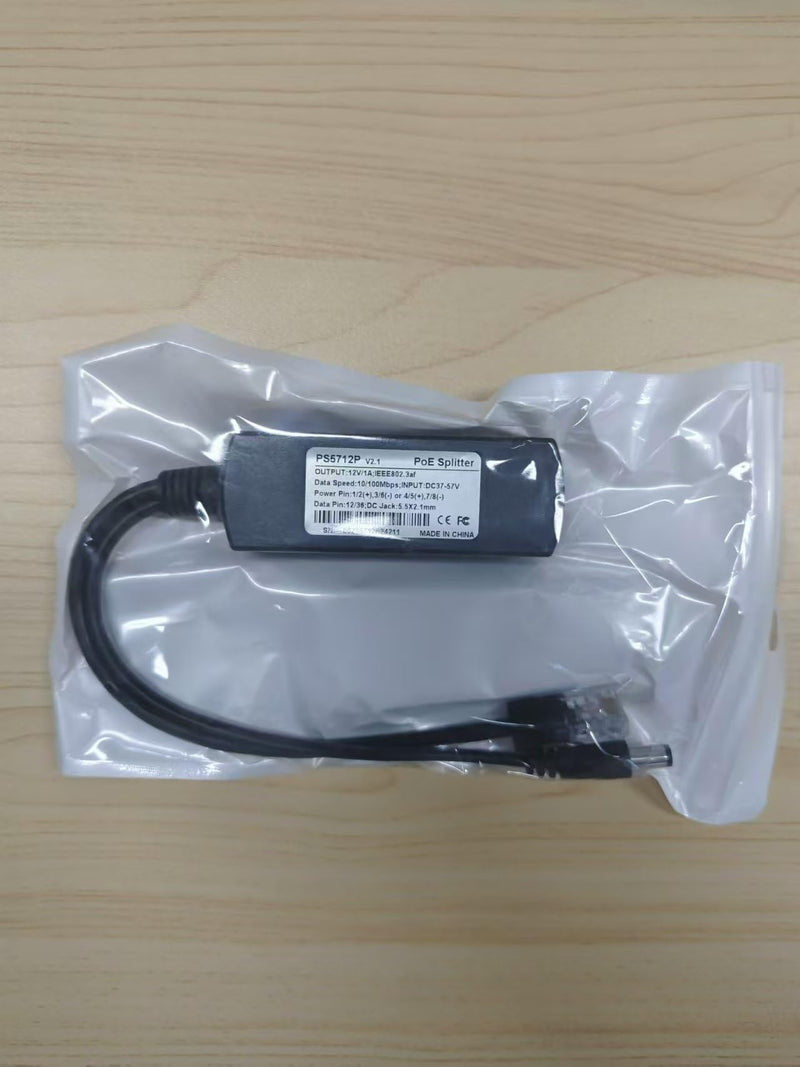 Active PoE Splitter 12V 1A Output with IEEE 802.3af Standard Compliant 10,100Mbps Power Over Ethernet Splitter Adapter for Security IP Camera CCTV Surveillance Device 5.5x2.1mm (PS5712P Black) 12V 1A PS5712P