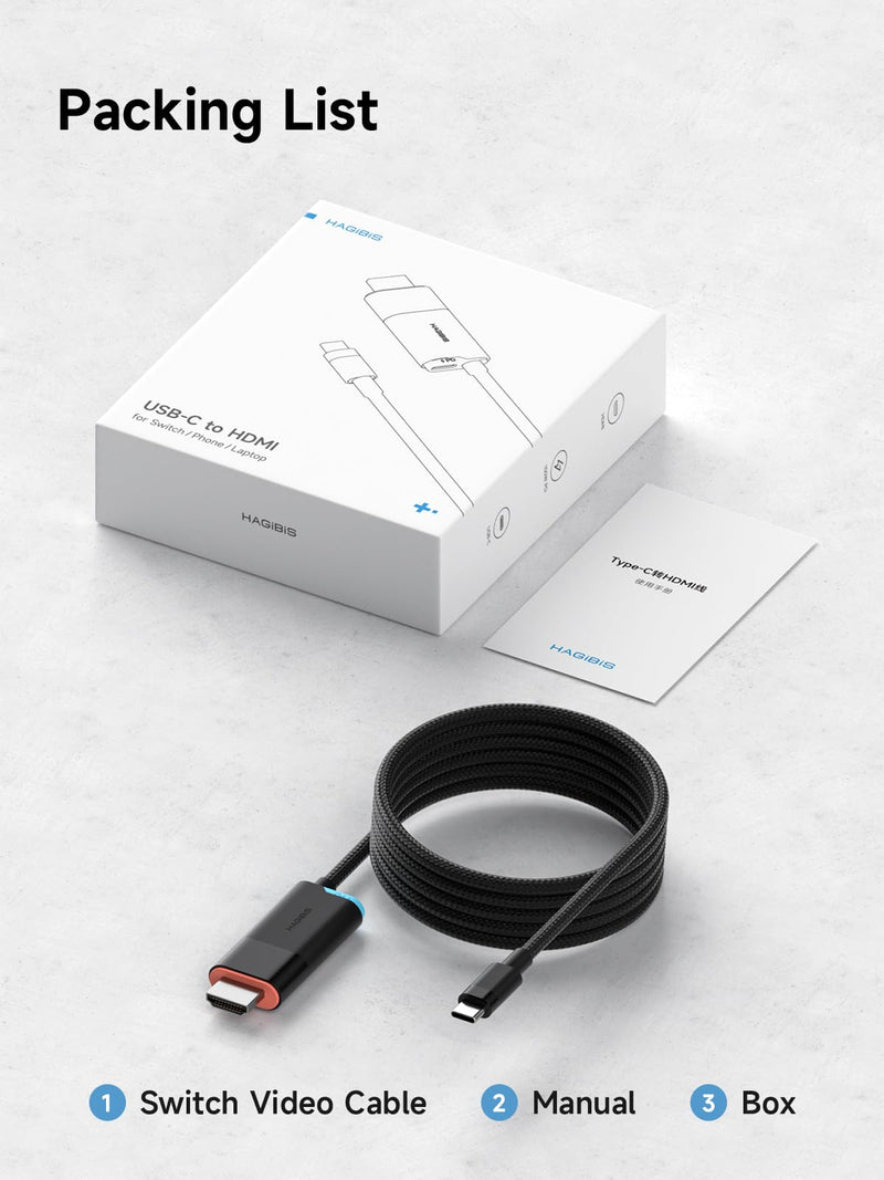 Hagibis Switch2 Dock for Nintendo Switch1/2 & Switch OLED, USB C to HDMI Cable Adapter with 4K@60Hz HDMI, 100W PD, Type-C to HDMI Adapter for Laptop, Tablet, SteamDeck, ROG Ally (Black 4K@60Hz) 6.6ft Black 4K@60Hz