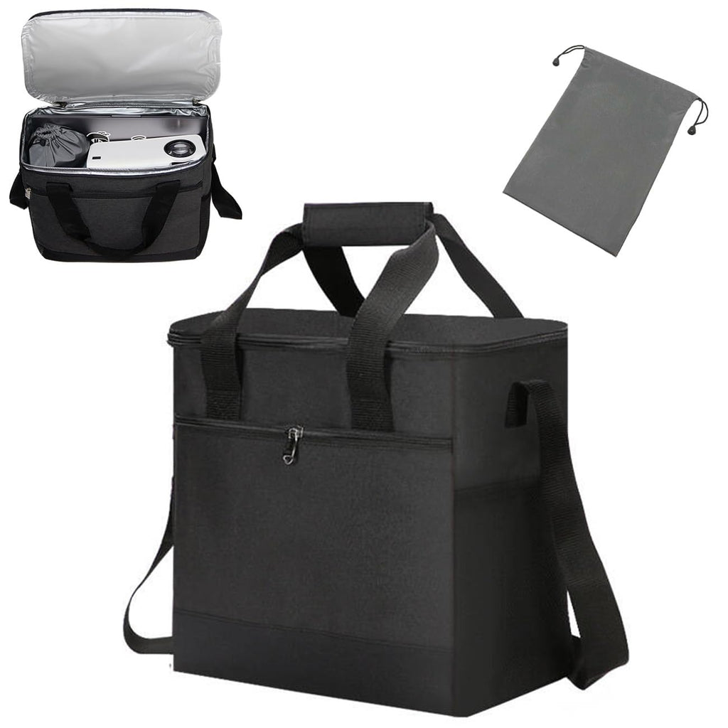 2-Be-Best Projector Bag, Projector Case with Cable Storage Bag Large Capacity with Adjustable Strap & Handles Front Pocket & Double Side Pocket Projector Carrying Bag Black All Black