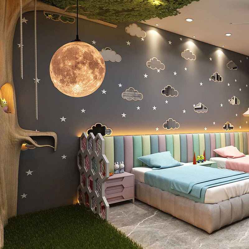 AECBUY Resin Moon Pendant Lamp Plug in Adjustable Cord, 3D Printing Hanging Ceiling Lighting Fixture, Pendant Light for Home, Office, Bars and Cafe, ddct210821B05