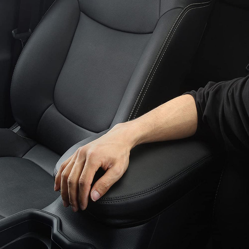 INTGET Center Console Armrest Cover for 2025 Toyota RAV4 Accessories 2024 2023 2022 2021 2020 2019 Leather Middle Console Lid Cover Pad Protector Elbow Arm Rest Covering Car(Black) black