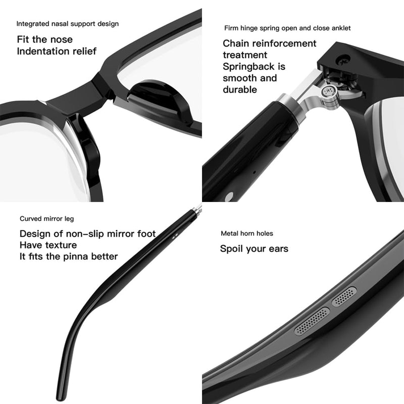 Smart Glasses Anti-Blue Light With Bluetooth Connection For Camera,Gaming (Men/Women) Obsidian Black