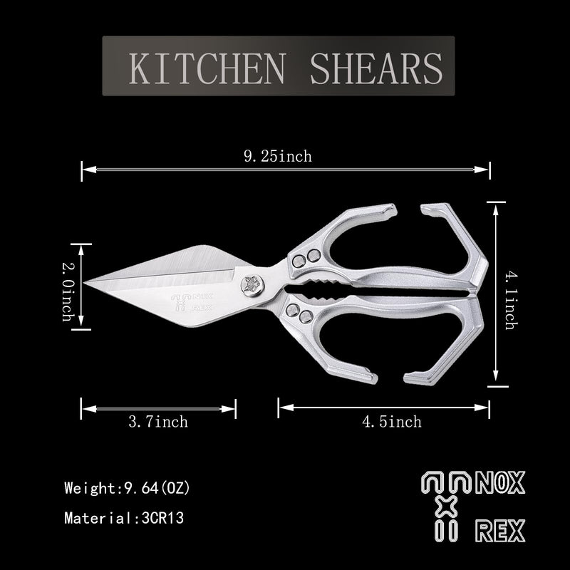 Kitchen Shears,Poultry Scissors,Stainless Steel Heavy Duty Scissors,Universal metal handles for both left and right hands,dishwasher safe shears sharp for Meat/food/Home/courtyards(Silver) Modern