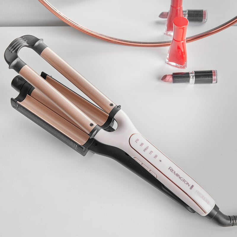  [AUSTRALIA] - Remington PROluxe 4-in-1 Hair Waver, Creates 4 different Wavy Styles (Adjustable Barrel, OPTIheat Technology Long-Lasting Results, PRO+ 185°C Healthier Styling, 30 Second Heat Up, 150°C-210°C) CI91AW Single