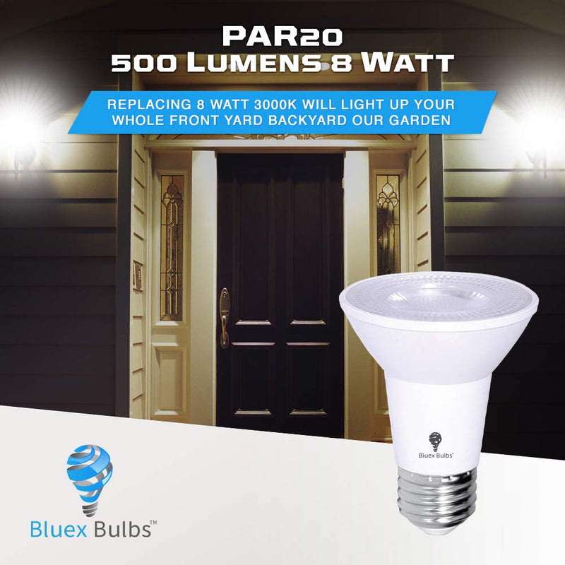 10 Pack PAR20 Outdoor LED Flood Light Bulb 8W 75 Watt Equivalent 500 Lumens Dimmable Waterproof E26 3000K Warm White LED Flood Light Bulbs for Security Led Spotlight Indoor Recessed Light Bulbs 3000k - Warm White