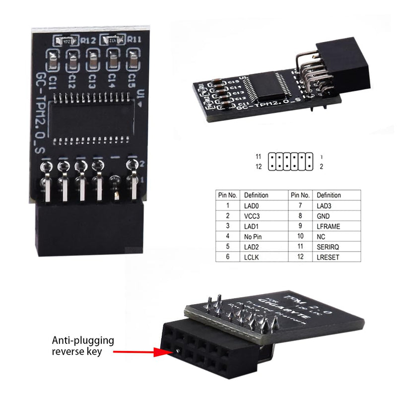 TPM 2.0 LPC Module 12-Pin Security Card for GIGABYTE Motherboard | 12-pin TPM 2.0 LPC security module for GIGABYTE motherboards, designed for hardware encryption and Windows 11 or 10 use