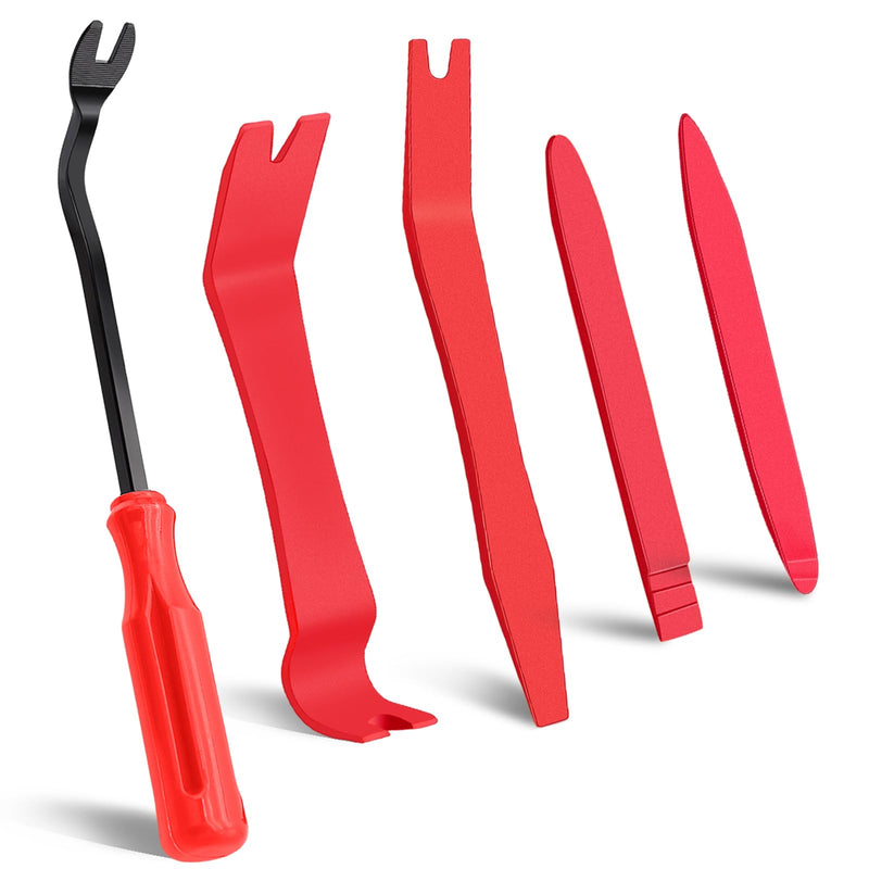 AXELECT 5 Pack Auto Trim Removal Tool Kit, Car Panel Door Window Tools Kit,Auto Clip Fastener Remover Pry Tool Set(Red)