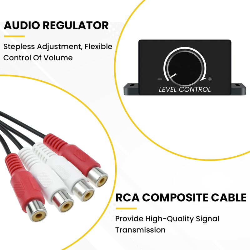 1Set Universal Car RCA Level Controller Amplifier, Audio Level Bass Boost Volume Control Knob with 4 RCA Male Connector and 1 Foam Tape for Car Motorcycle Speakers Home Theater 1 SET