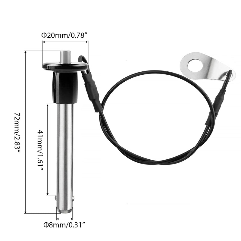 4 Pack 304 Stainless Steel Quick Release Pin 5/16 Inch Diameter Ball Locking Pin with Push Button Round Handle Lanyard Usable Length 1.61" (8mm x 41mm) 8mm-41mm 4