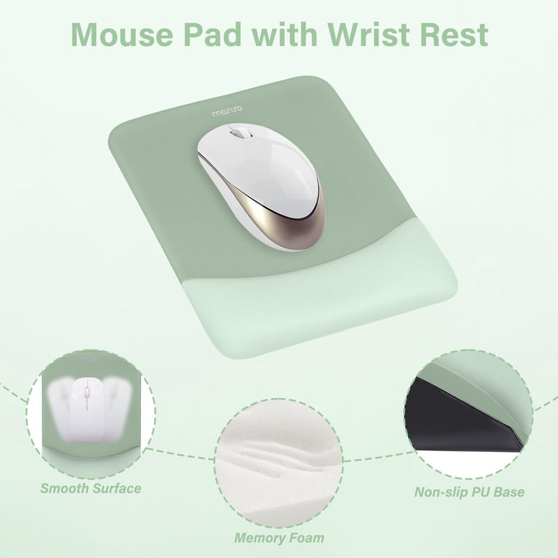 MOSISO Wrist Rest Support for Mouse Pad&Keyboard Set, Rectangular Ergonomic Mousepad Non-Slip Base Home/Office Pain Relief&Easy Typing Pad with Neoprene Cloth&Raised Curved Memory Foam, Green