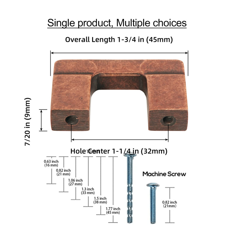 Goo-Ki 6-Park Antique Copper Drawer Handles 1-1/4 in (32mm) Hole Centers Straight Bar Pull,Antique Copper Solid Cabinet Pulls for Kitchen Cabinets and Dresser Drawers 1816-AC-32 1-1/4 in Hole Centers