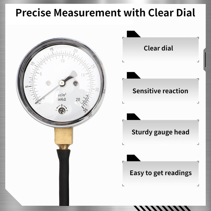 Homaisson Pressure Gauge Kit for Natural Gas or LP Gas, Manifold Gas Pressure Test Kit, Measurement Range 0-35” WC, Hose Length 3.3 Feet, 1/8” NPT Brass Connector
