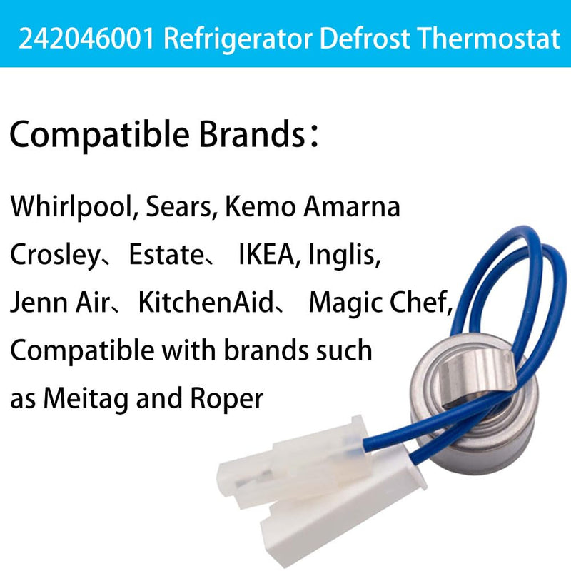 242046001 Refrigerator Defrost Thermostat, Replacement Parts 240386402, AP4508400, 1564839, AH2378768, EA2378768, and PS2378768 L47-22F
