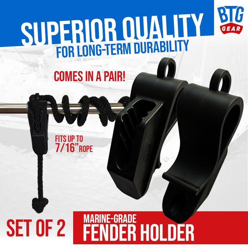Set of 2 Adjustable Fender Clip Boat Fender Hangers/Holders for 5/16" to 7/16" Marine Bumper Fender Lines