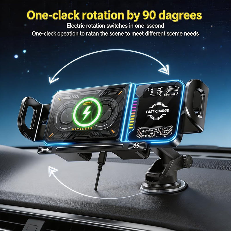 Wireless Car Charger, 2026 Upgrade 15W Fast Charging with LED Light Auto Clamping Phone Holder for iPhone 16/15/14/13 Mini Pro Max, Samsung Galaxy S25 Ultra, S24/S23 etc (Suction Cup)