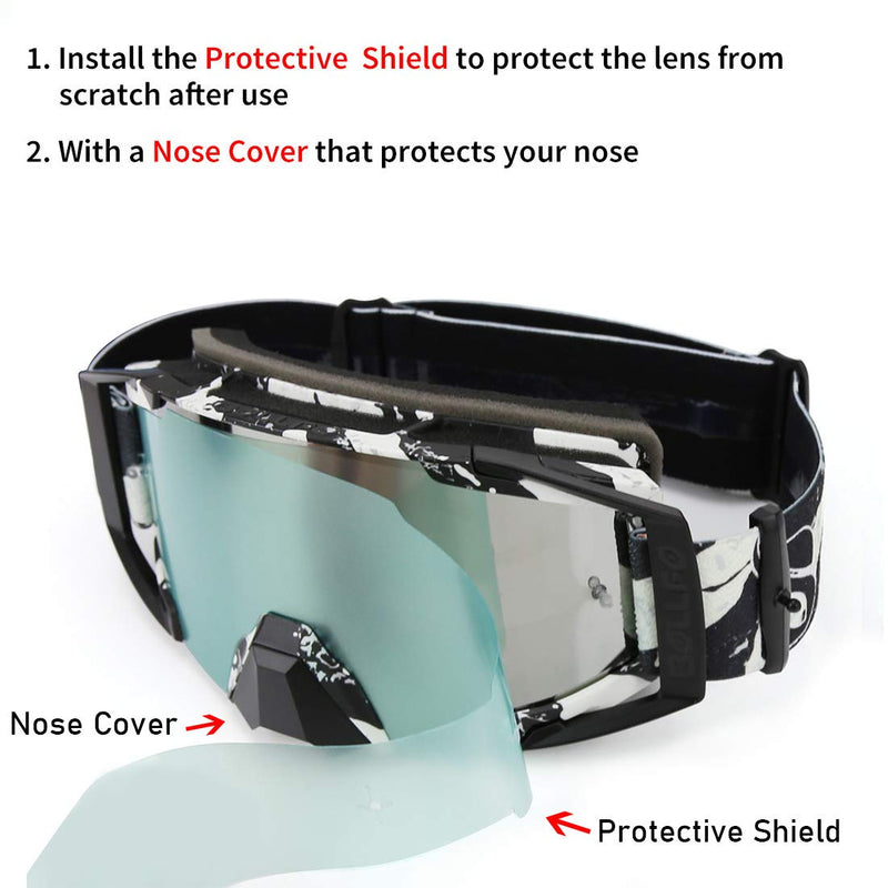 Motocross Goggles Dirtbike ATV Motorcycle Anti-UV Motorbike Ski Goggles Anti-Slip Strap Nose Cover Fit Glasses & Helmet Gray