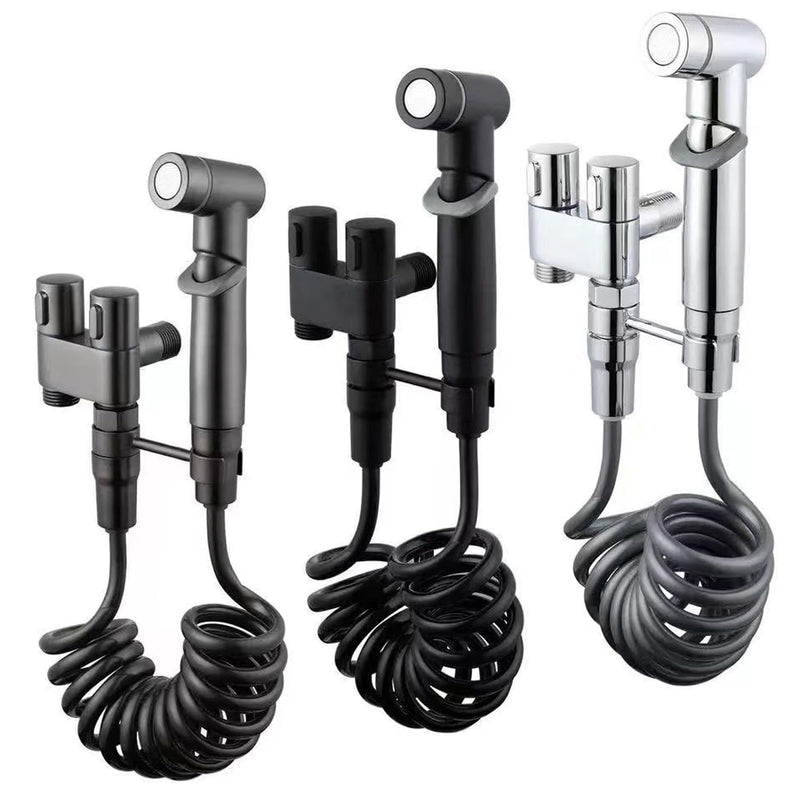 1-In-2-Out Dual Control Valve, bidet sprayer, bum gun bidet sprayer, bidet sprayer for toilet, toilet flush valve, toilet sprayer, toilet water sprayer, bidet sprayer toilet sprayer (black) Black